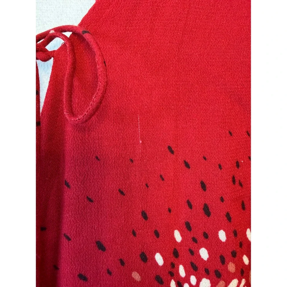 Free People Red Floral Tie Front Sleeveless Mini Dress Womens Large Boho Rayon
